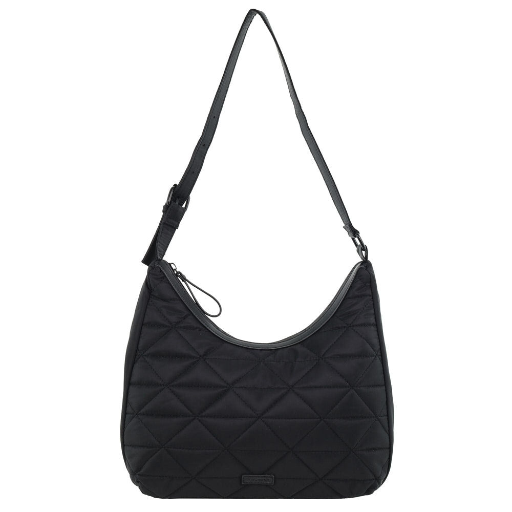 Pierre Cardin Womens Classic Nylon Geometric Quilted Shoulder Hobo Bag - Black