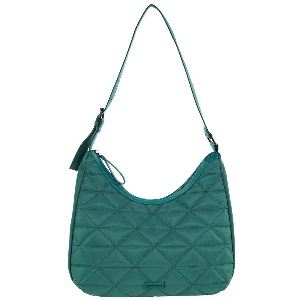 Pierre Cardin Womens Classic Nylon Geometric Quilted Shoulder Hobo Bag - Green