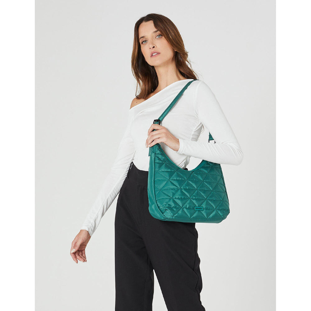 Pierre Cardin Womens Classic Nylon Geometric Quilted Shoulder Hobo Bag - Green