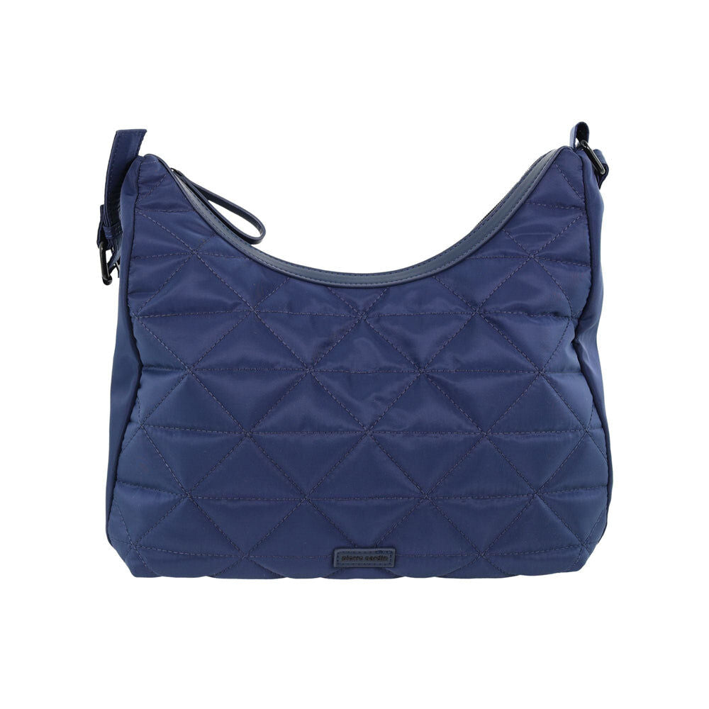 Pierre Cardin Womens Classic Nylon Geometric Shoulder Quilted Hobo Bag - Navy
