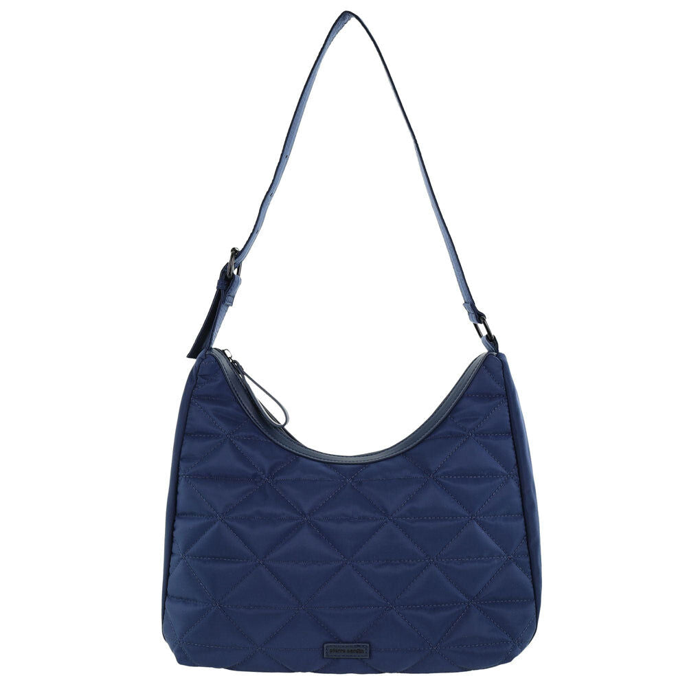 Pierre Cardin Womens Classic Nylon Geometric Shoulder Quilted Hobo Bag - Navy