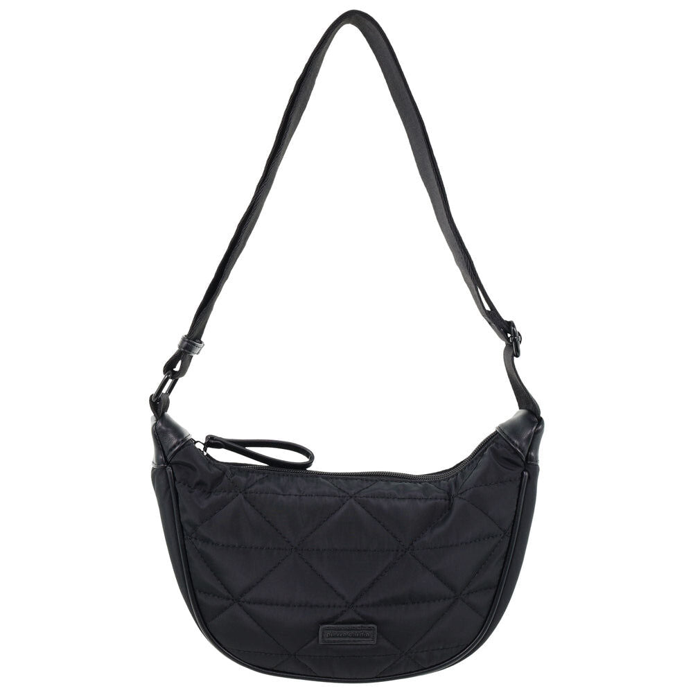 Pierre Cardin Ladies Nylon Crescent Quilted Crossbody Bag - Black