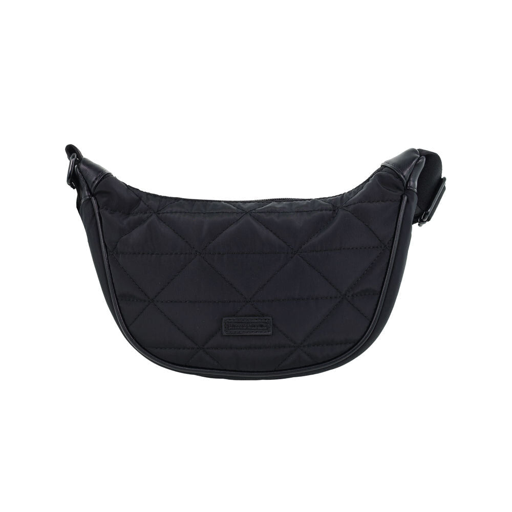 Pierre Cardin Ladies Nylon Crescent Quilted Crossbody Bag - Black