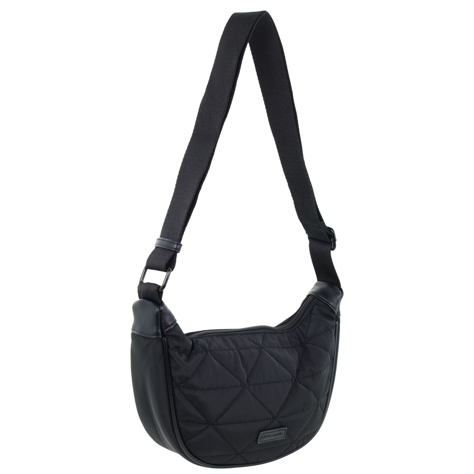 Pierre Cardin Ladies Nylon Crescent Quilted Crossbody Bag - Black-1