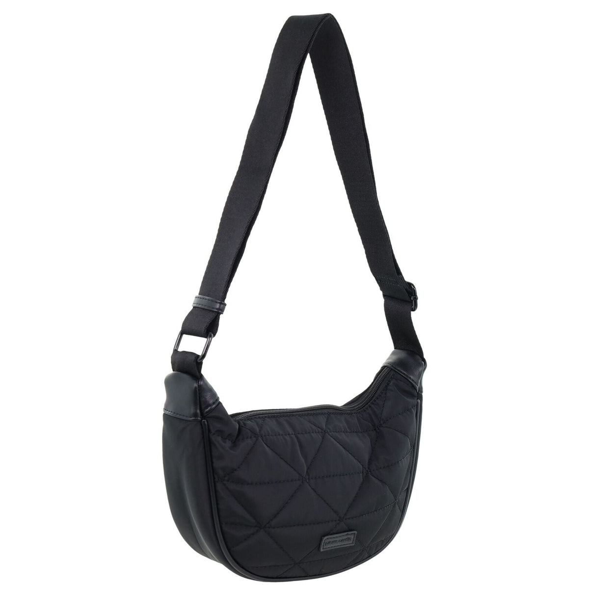 Pierre Cardin Ladies Nylon Crescent Quilted Crossbody Bag - Black
