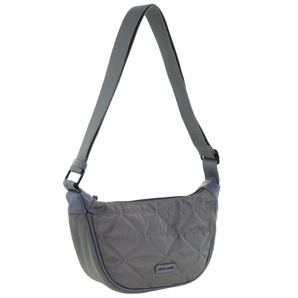 Pierre Cardin Ladies Nylon Crescent Quilted Crossbody Bag - Grey