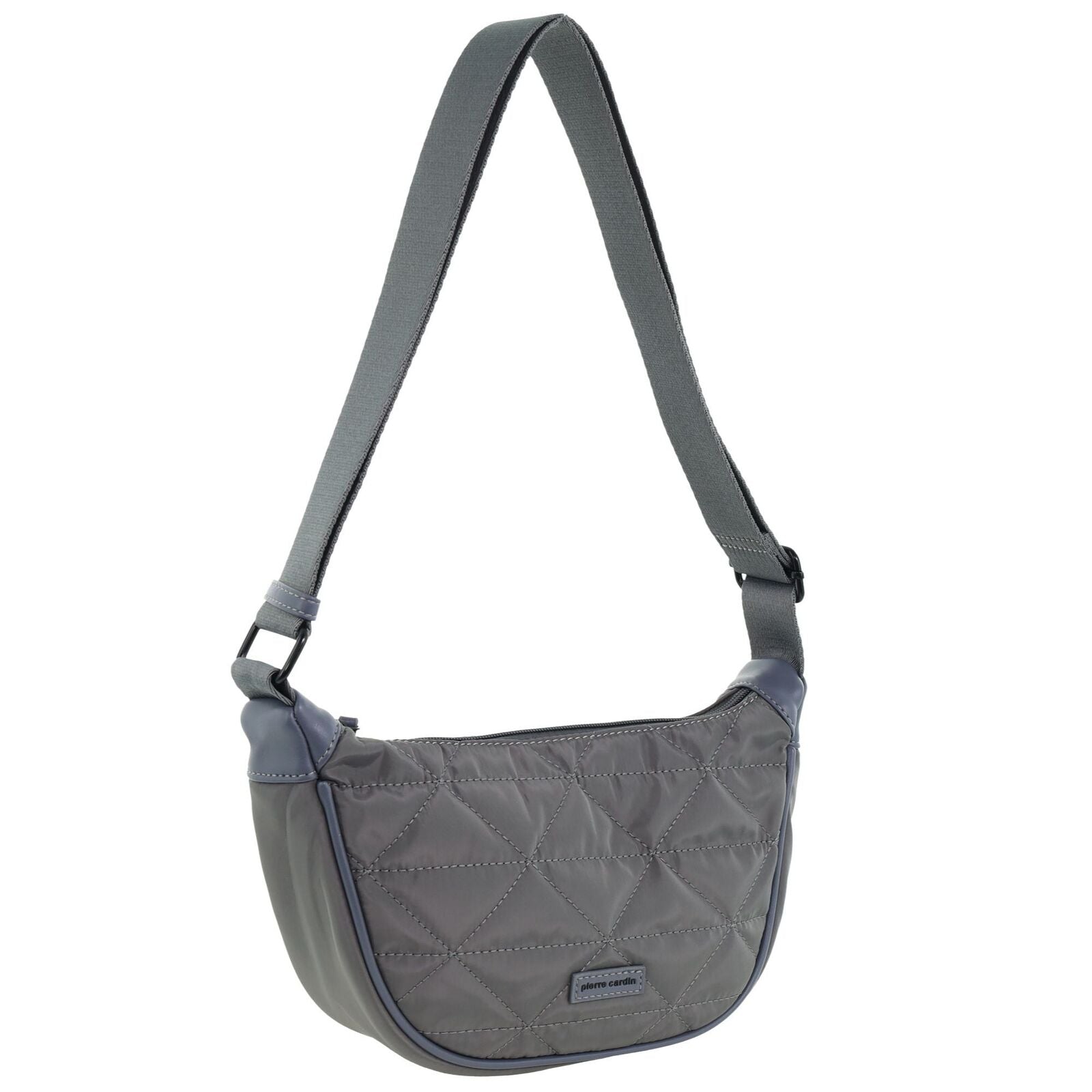 Pierre Cardin Ladies Nylon Crescent Quilted Crossbody Bag - Grey-1