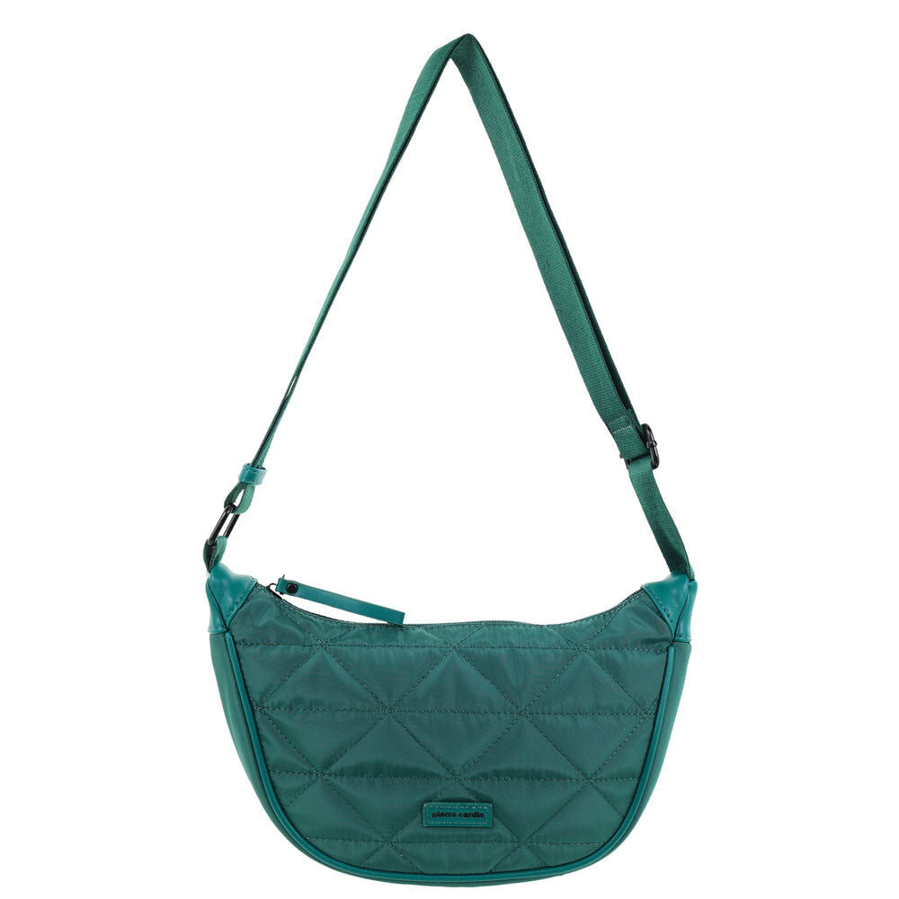 Pierre Cardin Ladies Nylon Crescent Quilted Crossbody Bag - Green