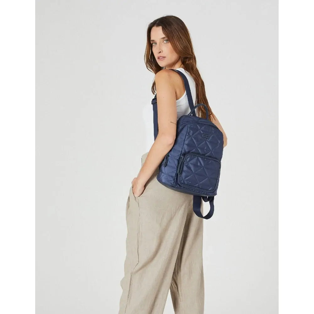 Pierre Cardin Nylon Quilted Casual Travel Backpack Bag - Navy-2