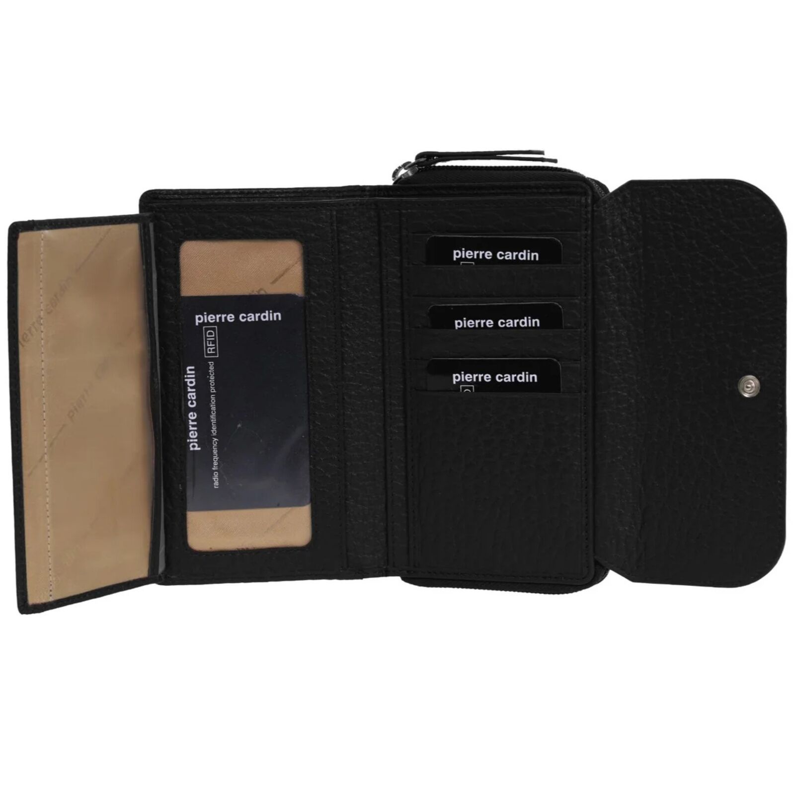 Pierre Cardin Ladies Tri-Fold Tab Wallet in Black/Taupe-2