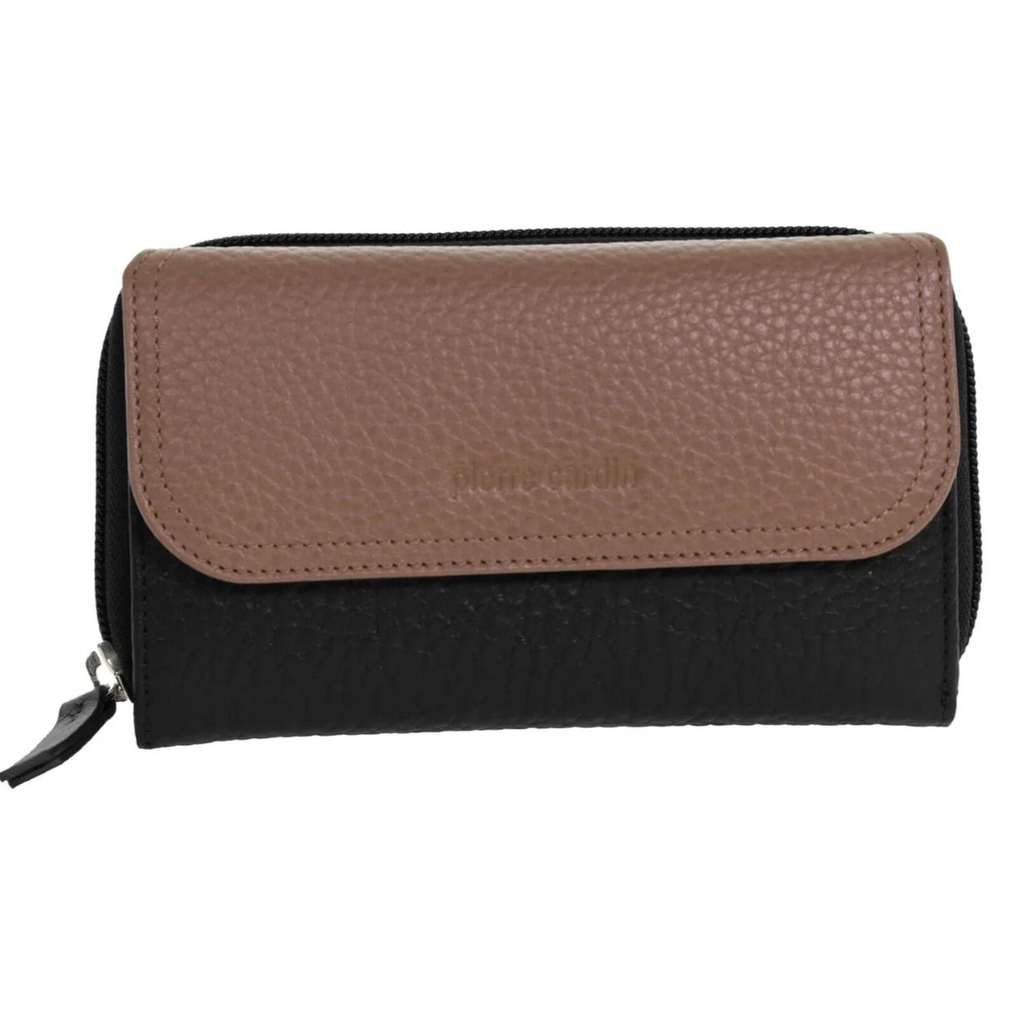 Pierre Cardin Ladies Tri-Fold Tab Wallet in Black/Taupe-0