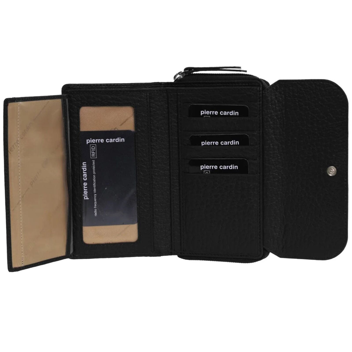 Pierre Cardin Ladies Tri-Fold Tab Wallet in Black/Taupe