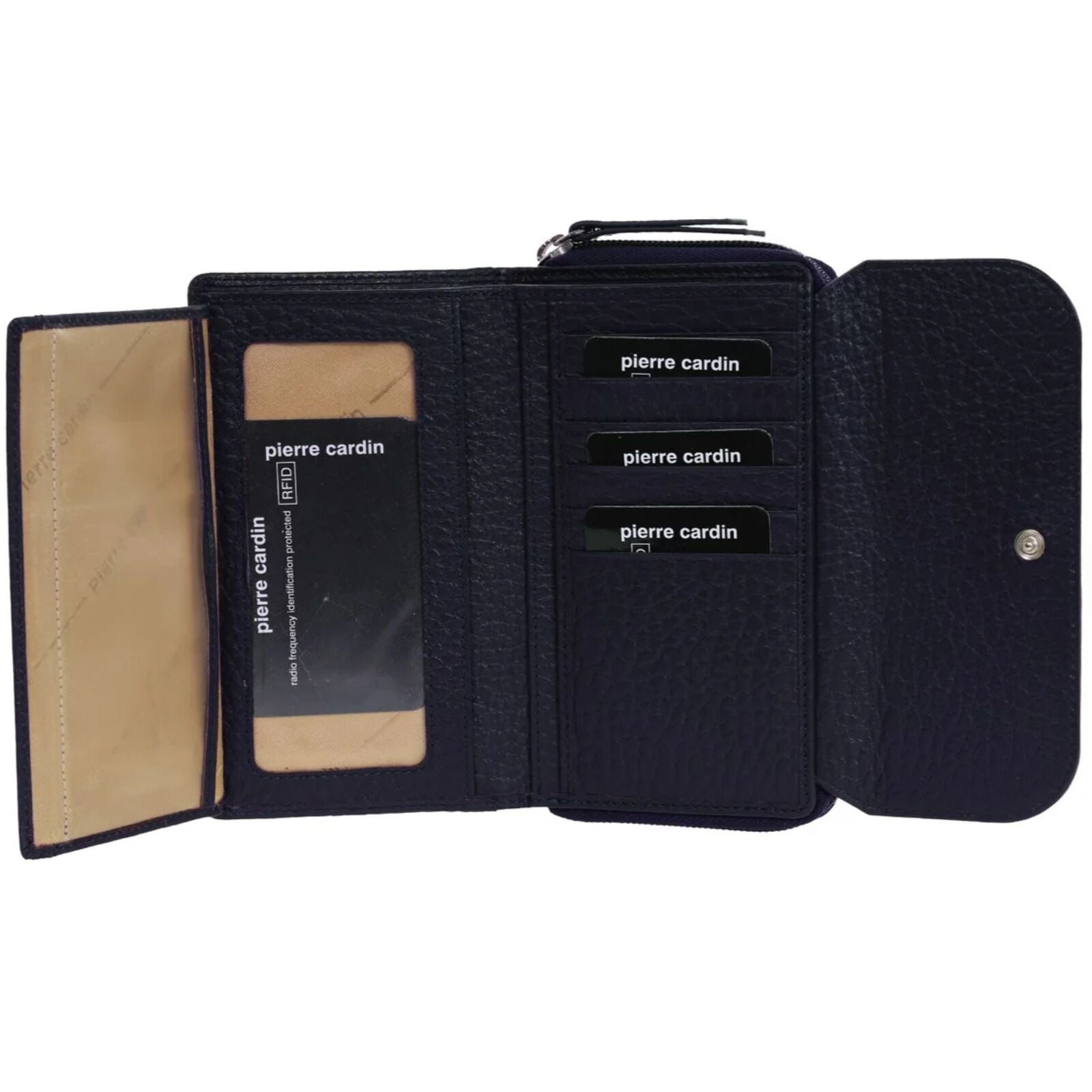 Pierre Cardin Ladies Tri-Fold Tab Wallet in Navy/Taupe-2