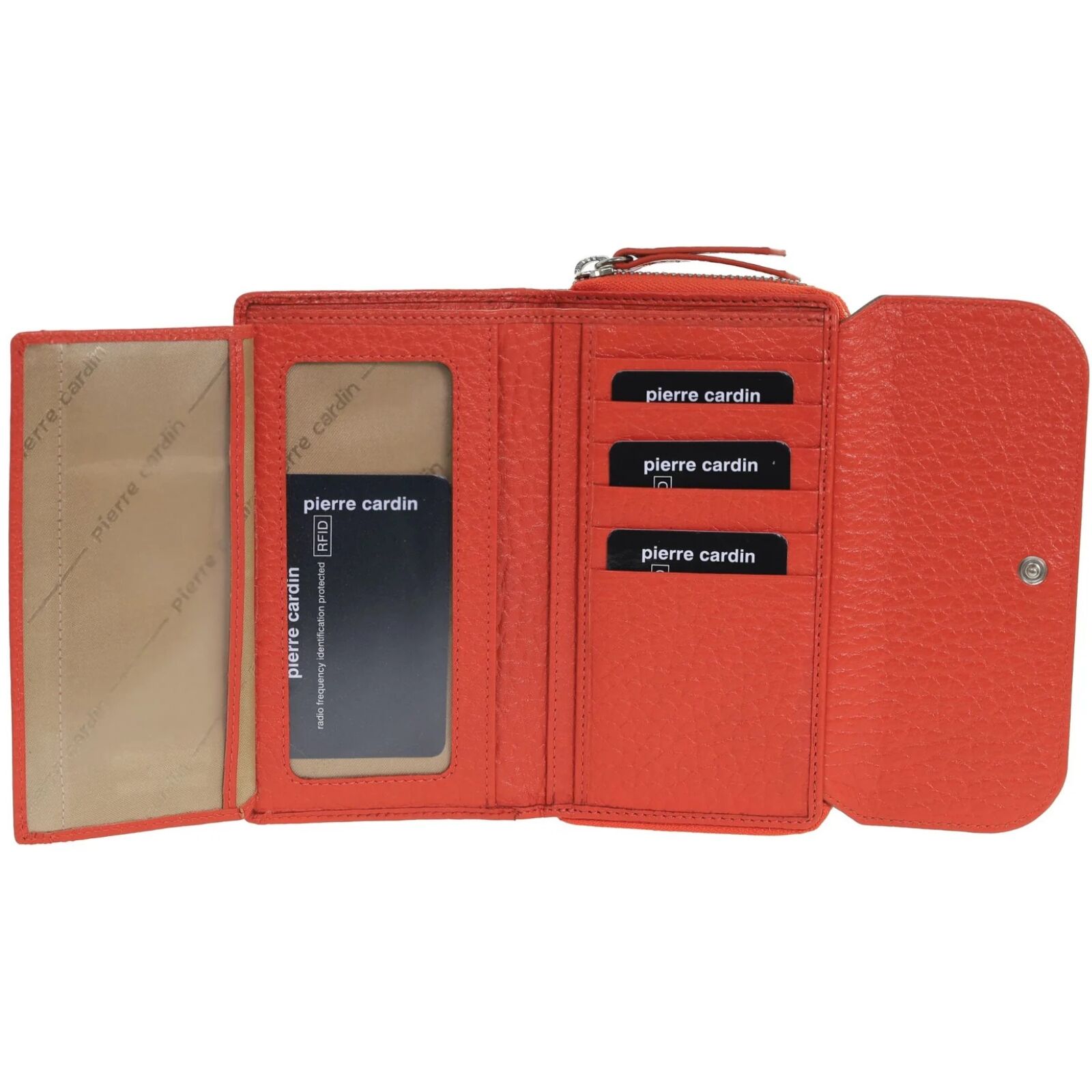 Pierre Cardin Ladies Tri-Fold Tab Wallet in Orange/Taupe-2