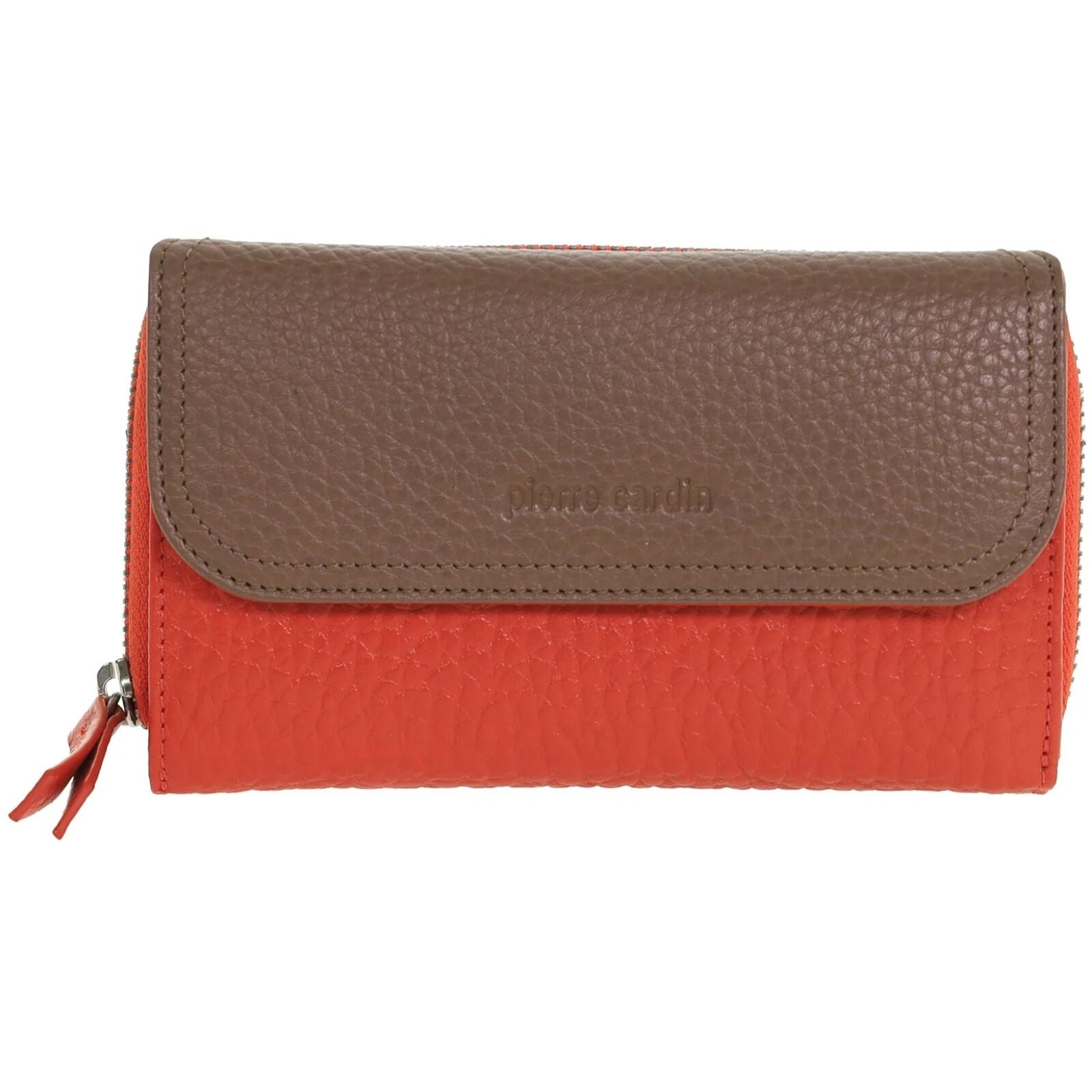 Pierre Cardin Ladies Tri-Fold Tab Wallet in Orange/Taupe-1