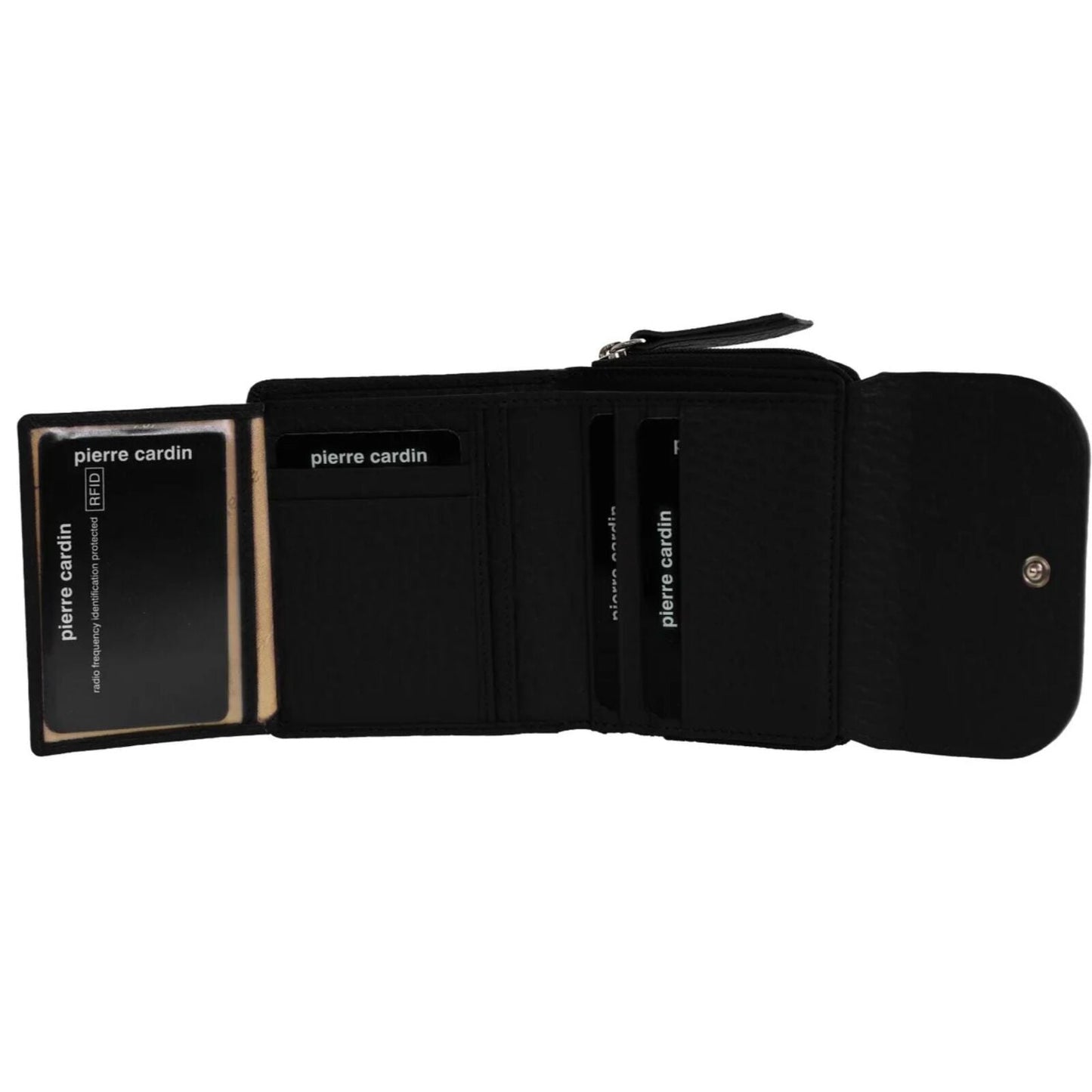 Pierre Cardin Ladies Leather Tri-Fold Tab Wallet in Black/Taupe-2