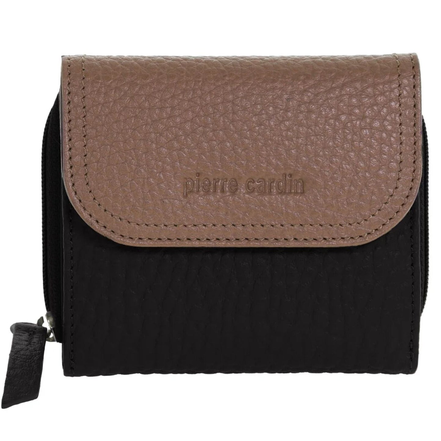Pierre Cardin Ladies Leather Tri-Fold Tab Wallet in Black/Taupe-1