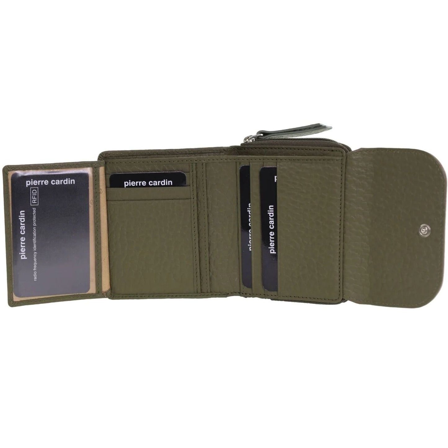 Pierre Cardin Ladies Leather Tri-Fold Tab Wallet in Green/Taupe-2