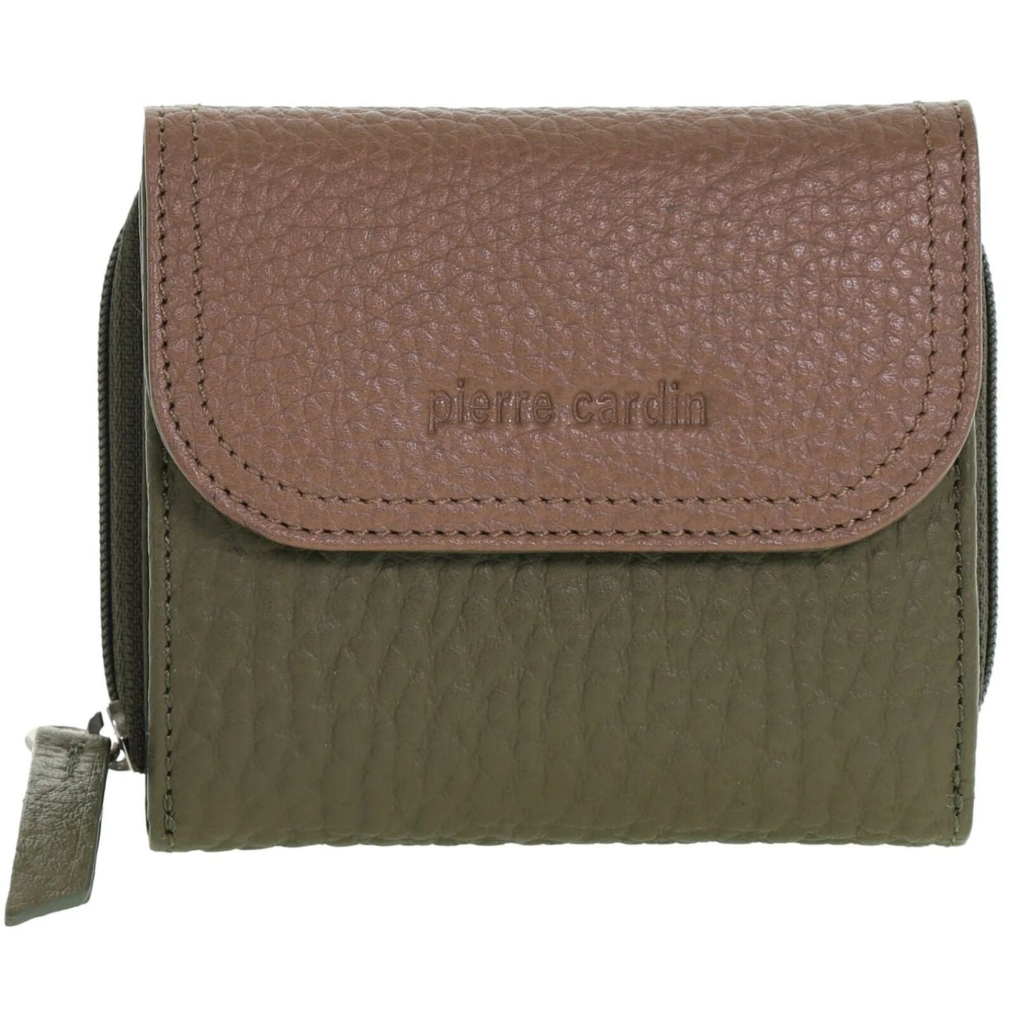 Pierre Cardin Ladies Leather Tri-Fold Tab Wallet in Green/Taupe-0