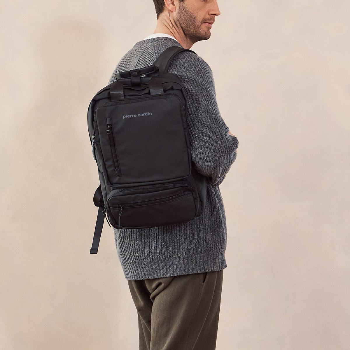 Pierre Cardin Mens Nylon Computer/Business Backpack Bag - Black