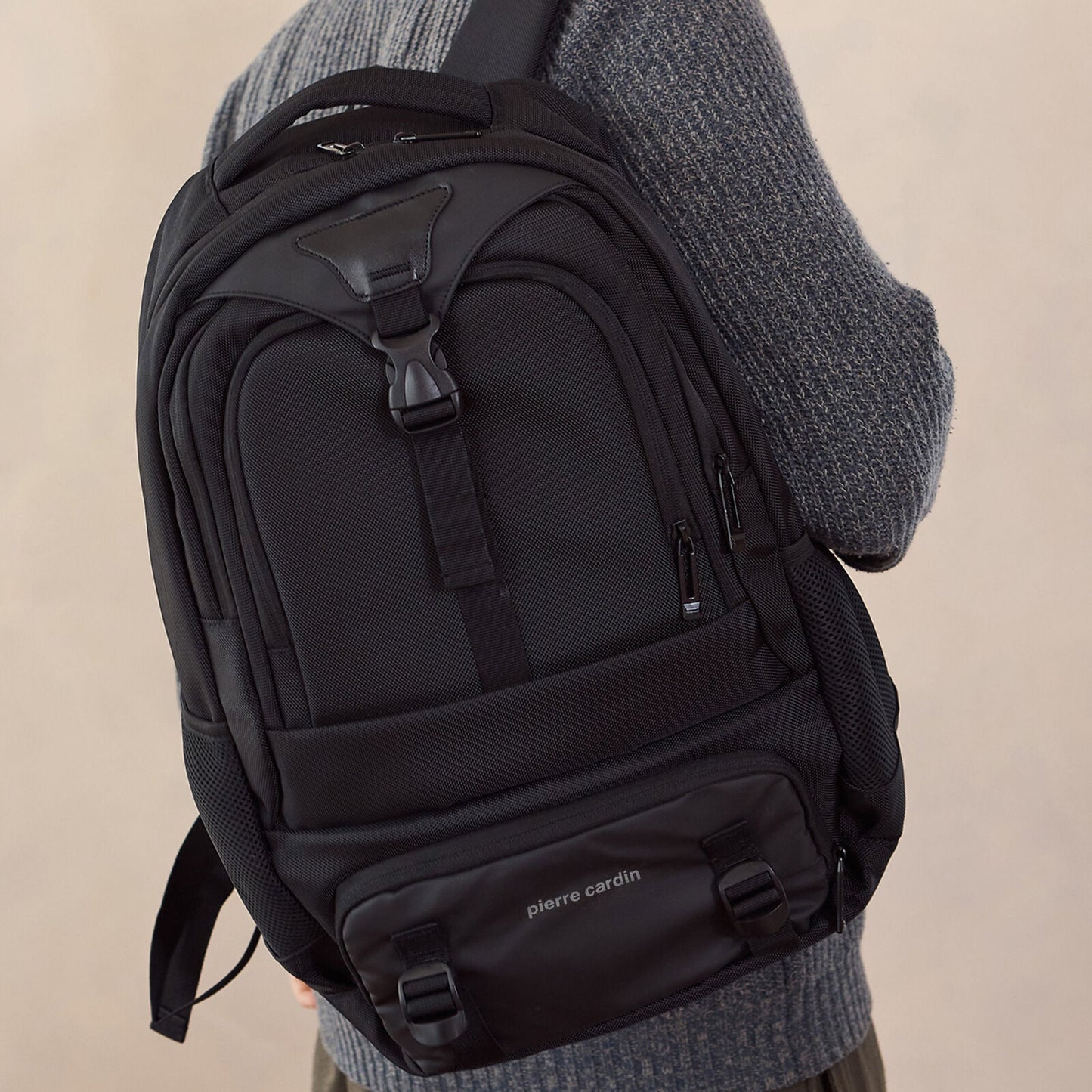 Pierre Cardin 32L Mens Nylon Computer/Business Backpack Bag - Black