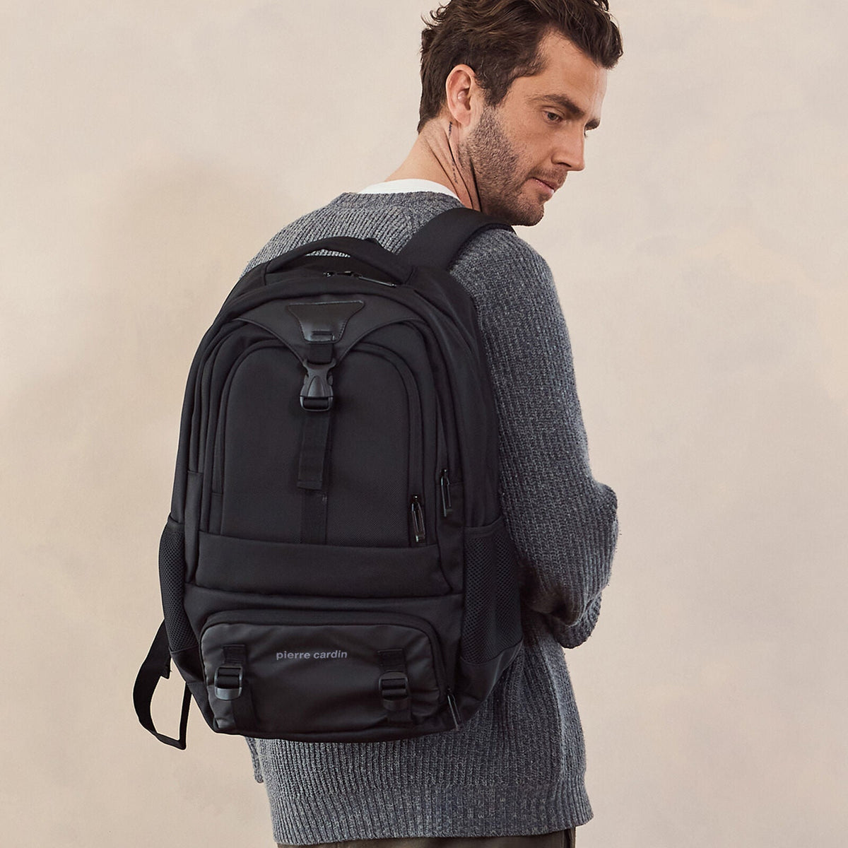 Pierre Cardin 32L Mens Nylon Computer/Business Backpack Bag - Black