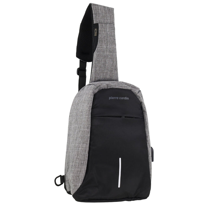 Pierre Cardin Mens Nylon Sling Bag - Grey/Black