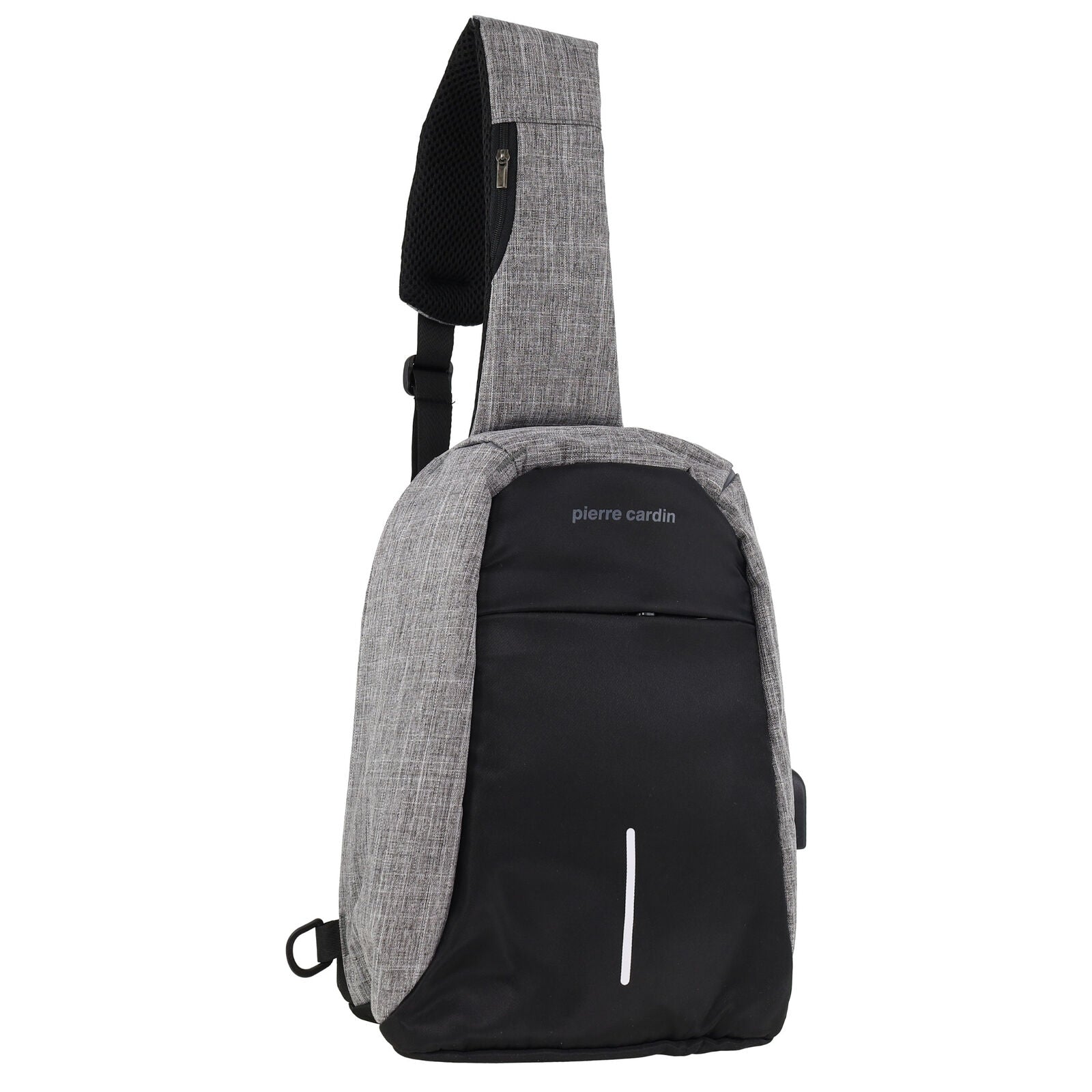 Pierre Cardin Mens Nylon Sling Bag - Grey/Black-1