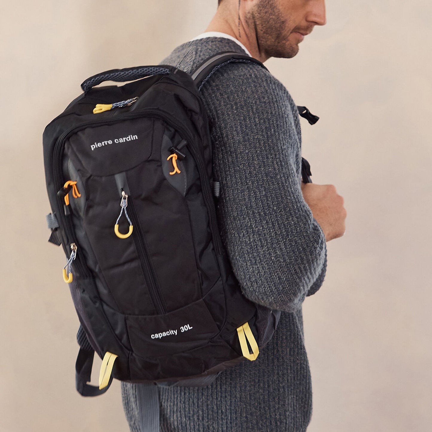 Pierre Cardin Mens 30L Nylon Adventure Travel Hiking Backpack Bag in Black-3