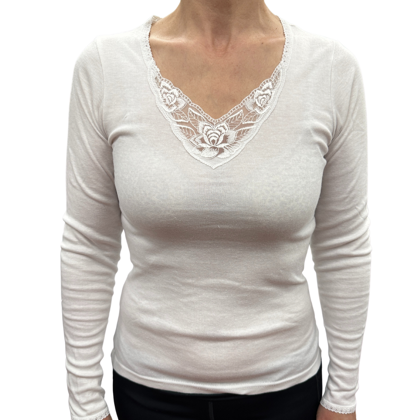 Thermo Fleece® Ladies Thermal Long Sleeve Top Poly Cotton Spencer - White-3