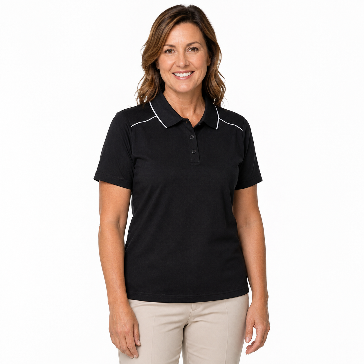 Sporte Leisure Womens Dash Jersey Polo Top in Black
