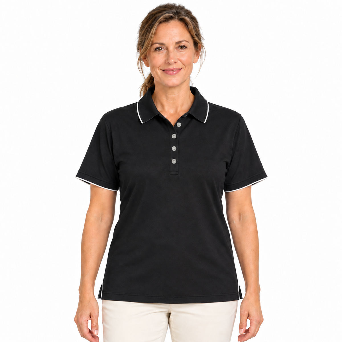 Sporte Leisure Womens "Duet" Short Sleeve Pique Polo Shirt in Black