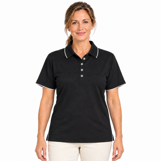 Sporte Leisure Womens "Duet" Short Sleeve Pique Polo Shirt in Black