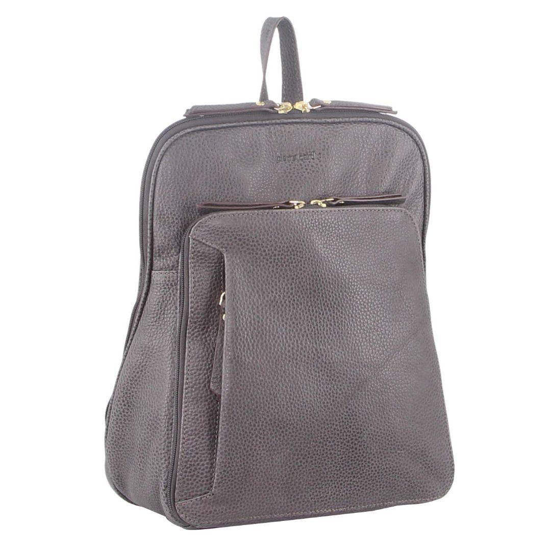 Pierre Cardin Womens Leather Backpack Bag with Pocket Front Multi-Zip - Slate-1