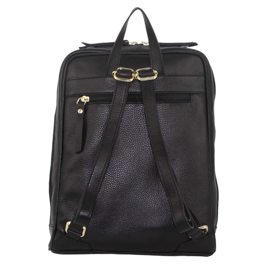 Pierre Cardin Rustic Womens Leather Backpack Bag Handbag Back Pack Travel  - Black-3