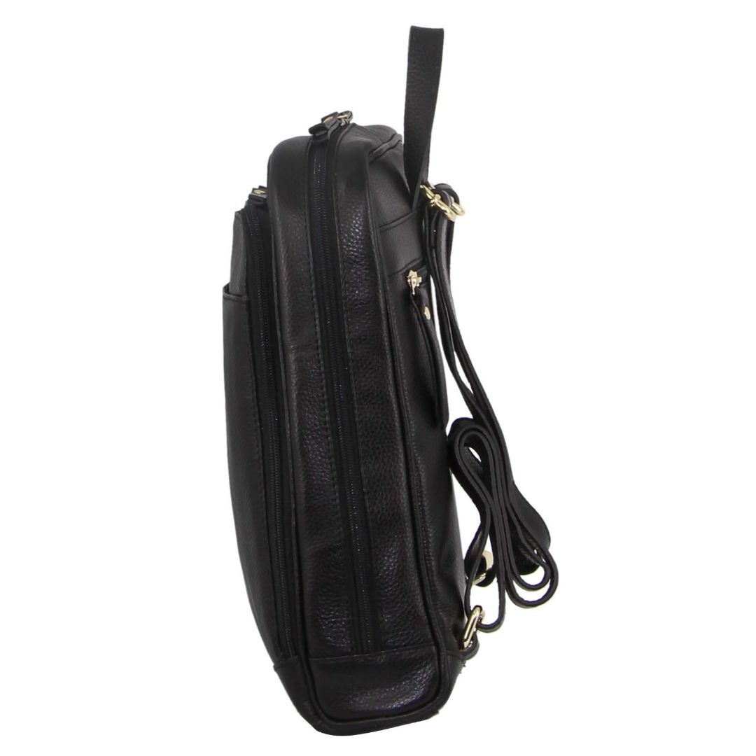 Pierre Cardin Rustic Womens Leather Backpack Bag Handbag Back Pack Travel  - Black-2