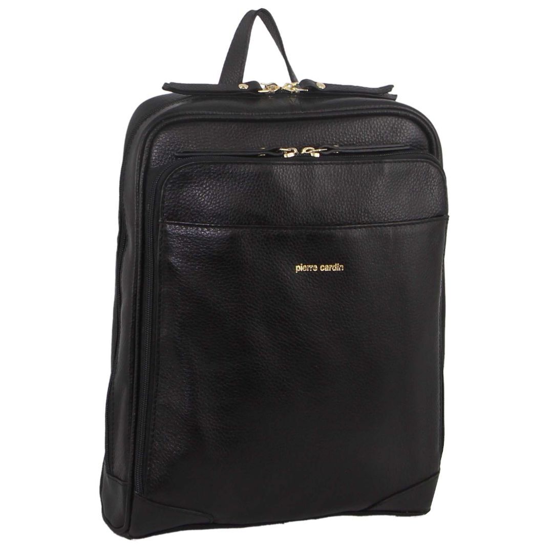 Pierre Cardin Rustic Womens Leather Backpack Bag Handbag Back Pack Travel  - Black-1