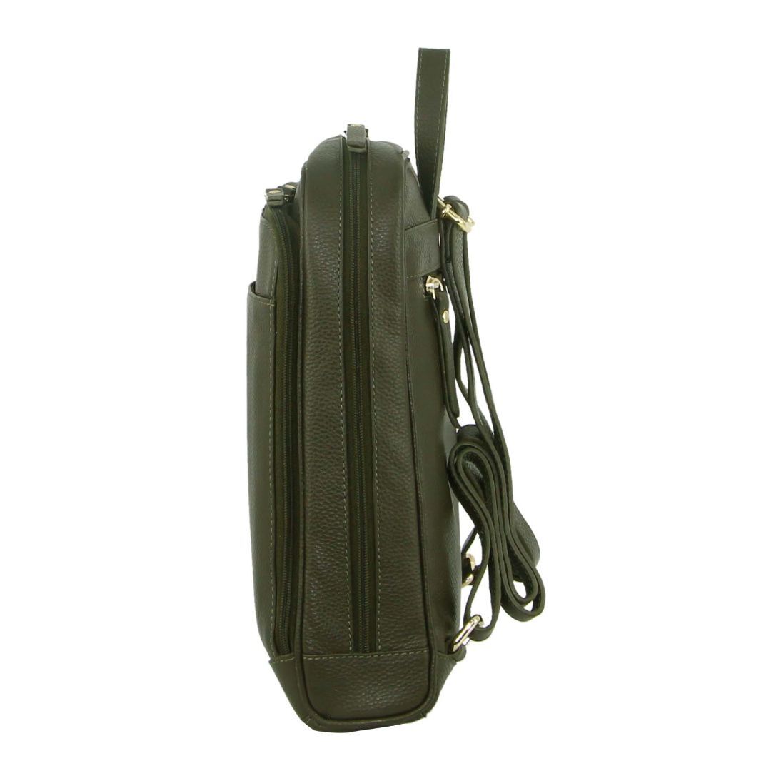 Pierre Cardin Rustic Womens Leather Backpack Bag Handbag Back Pack Travel  - Olive-3