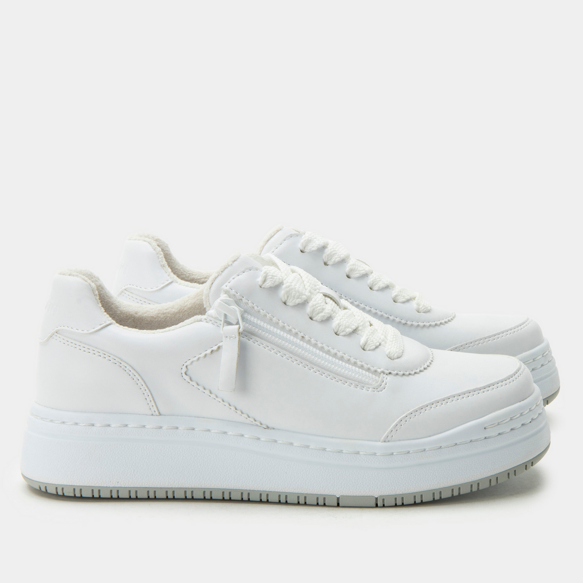Alegria Averie Retro Classic Sneaker w/ Side Zip Everyday Walking Shoes in White