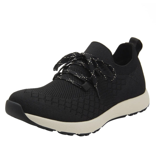 TRAQ Froliq Womens Walking Shoes Knit Lace-Up Lightweight Cushioned in Black
