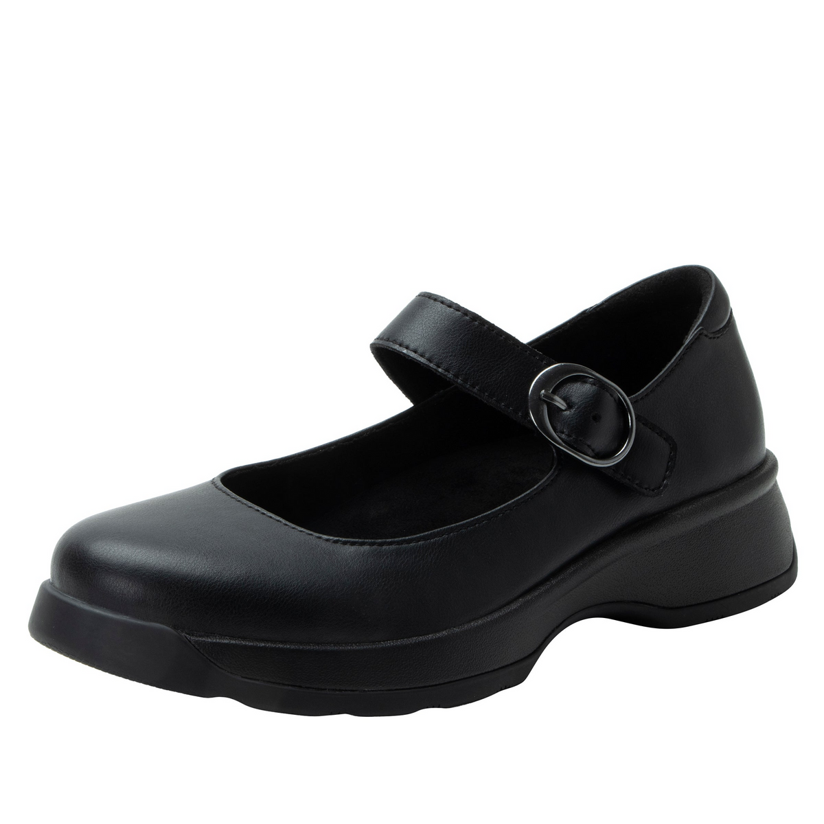 Alegria Womens Jazmine Mary Jane Leather Sandals Shoes (JAZ-601) in Black Nappa