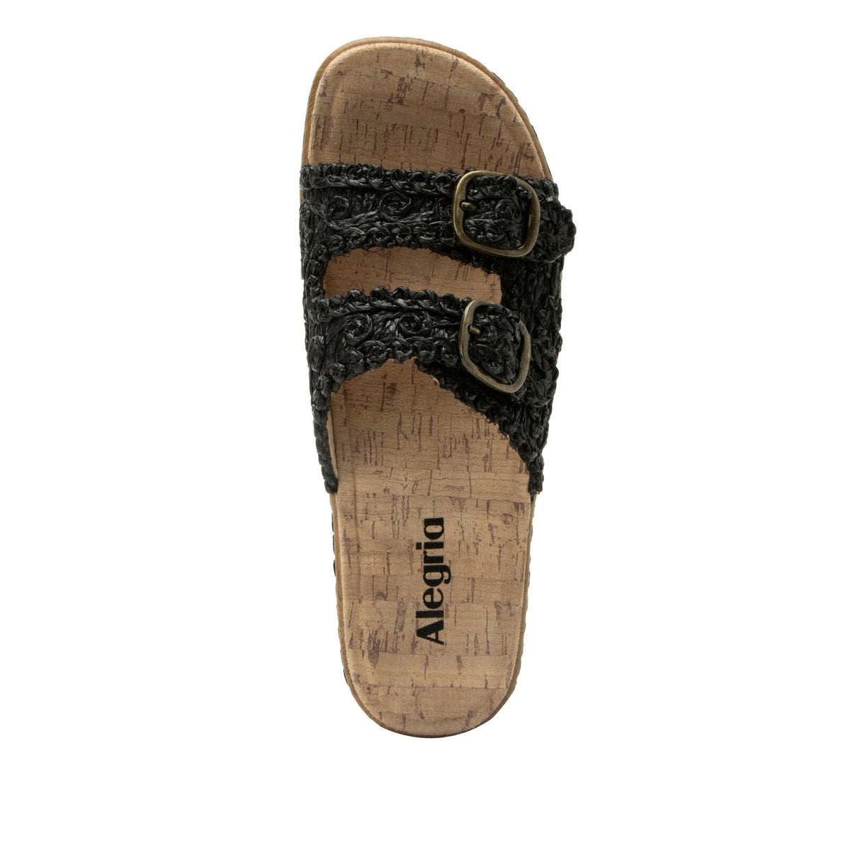 Alegria Oona Womens Slide Sandals Raffia Adjustable Comfort Non Slip 1.75" Heel in Black