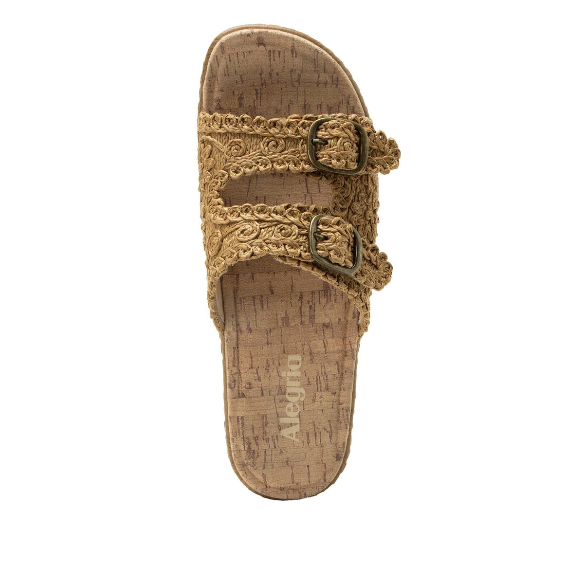 Alegria Oona Womens Slide Sandals Raffia Adjustable Comfort Non Slip 1.75" Heel in Natural