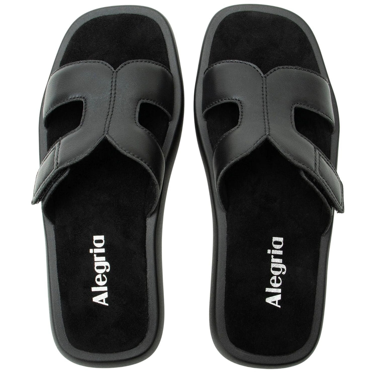 Alegria Portia Women’s Sandals Leather Adjustable Strap Comfort Slip-On in Black