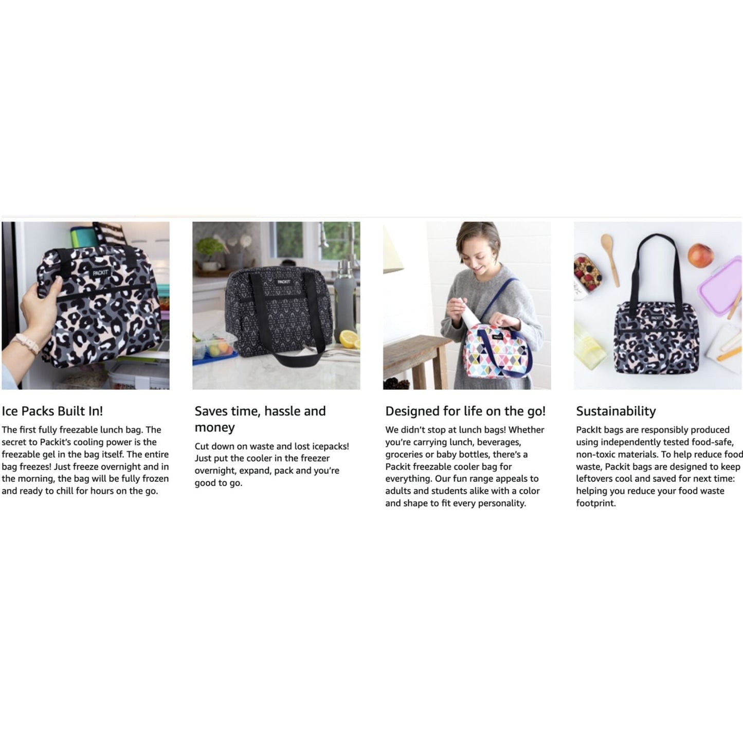 PACKIT Freezable Ice Lunch Bag Tote Food Storage Camping Travel Tiger - Wild Leopard