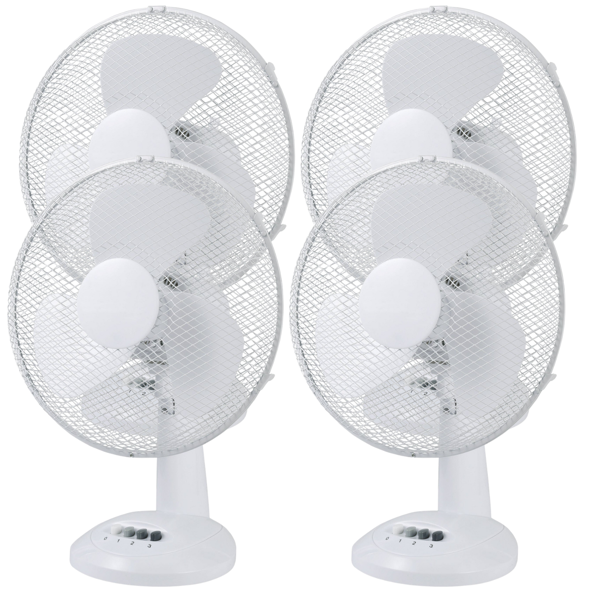 4x Sheffield 30cm Desk/Table Fan with 3 Speed Settings in White (PL705)