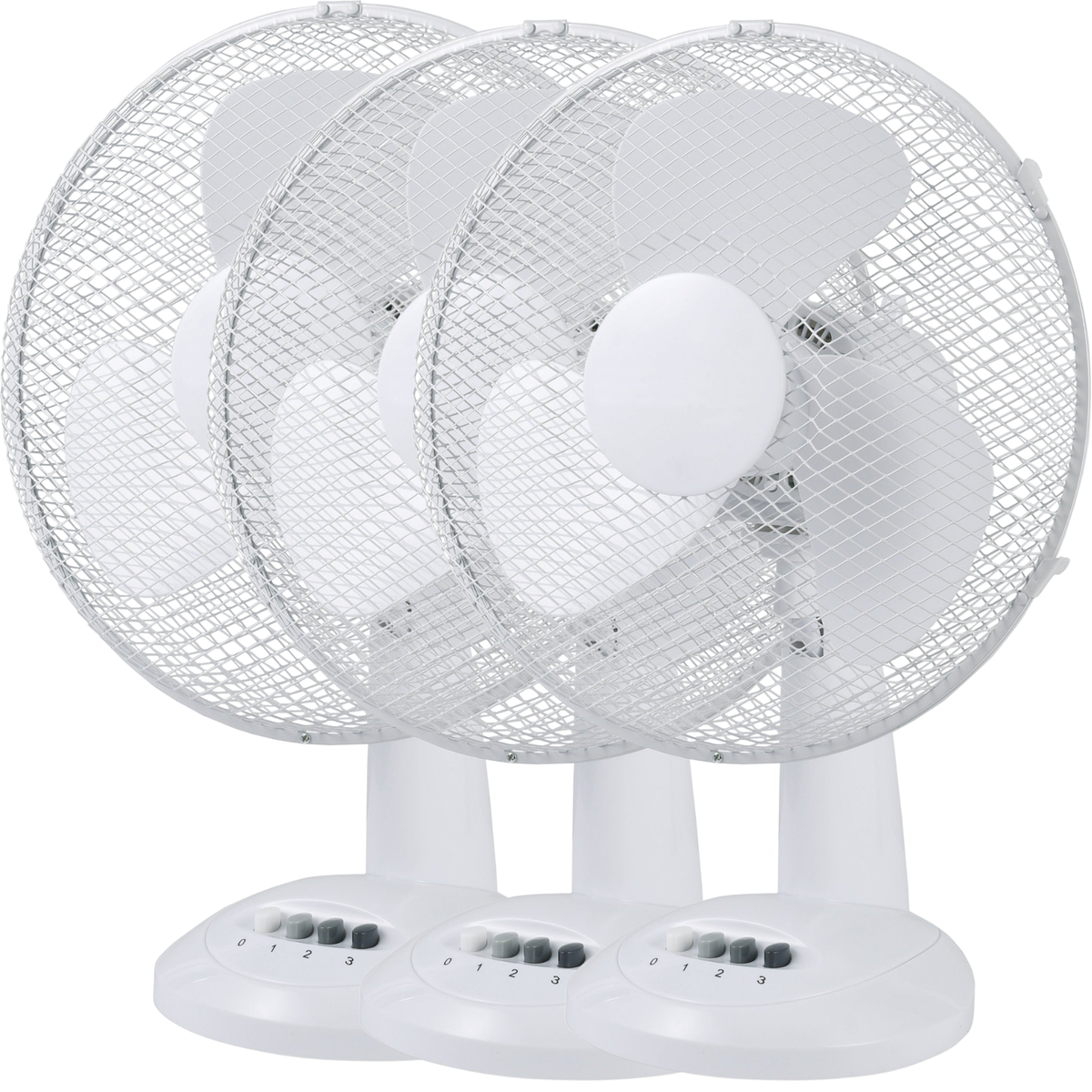 3x Sheffield 40cm Desk/Table Fan with 3 Speed Settings & Carry Handle in White (PL706)