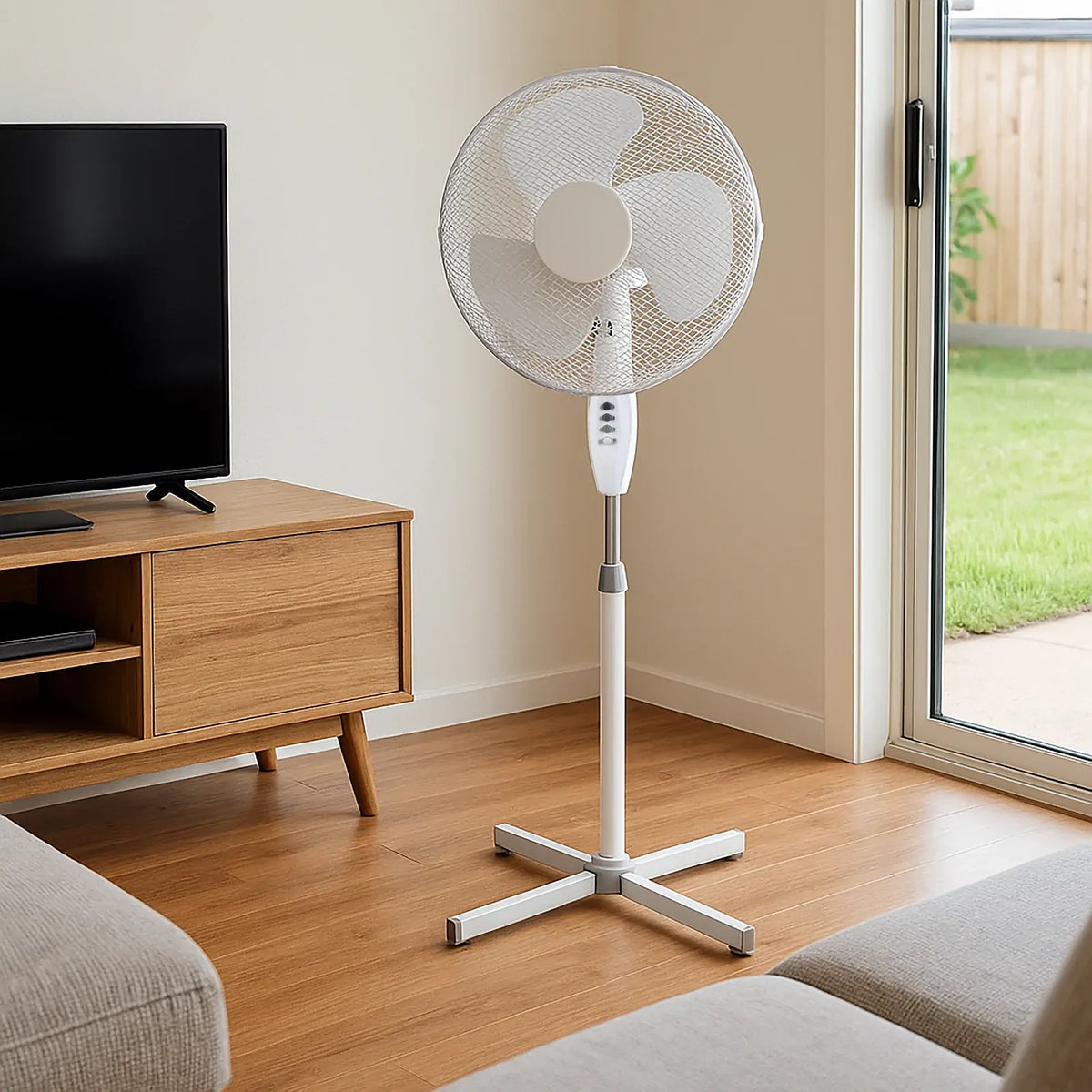 Sheffield 1.25m Tall Pedestal Oscillating Fan Self Standing w/ 40cm Head in White