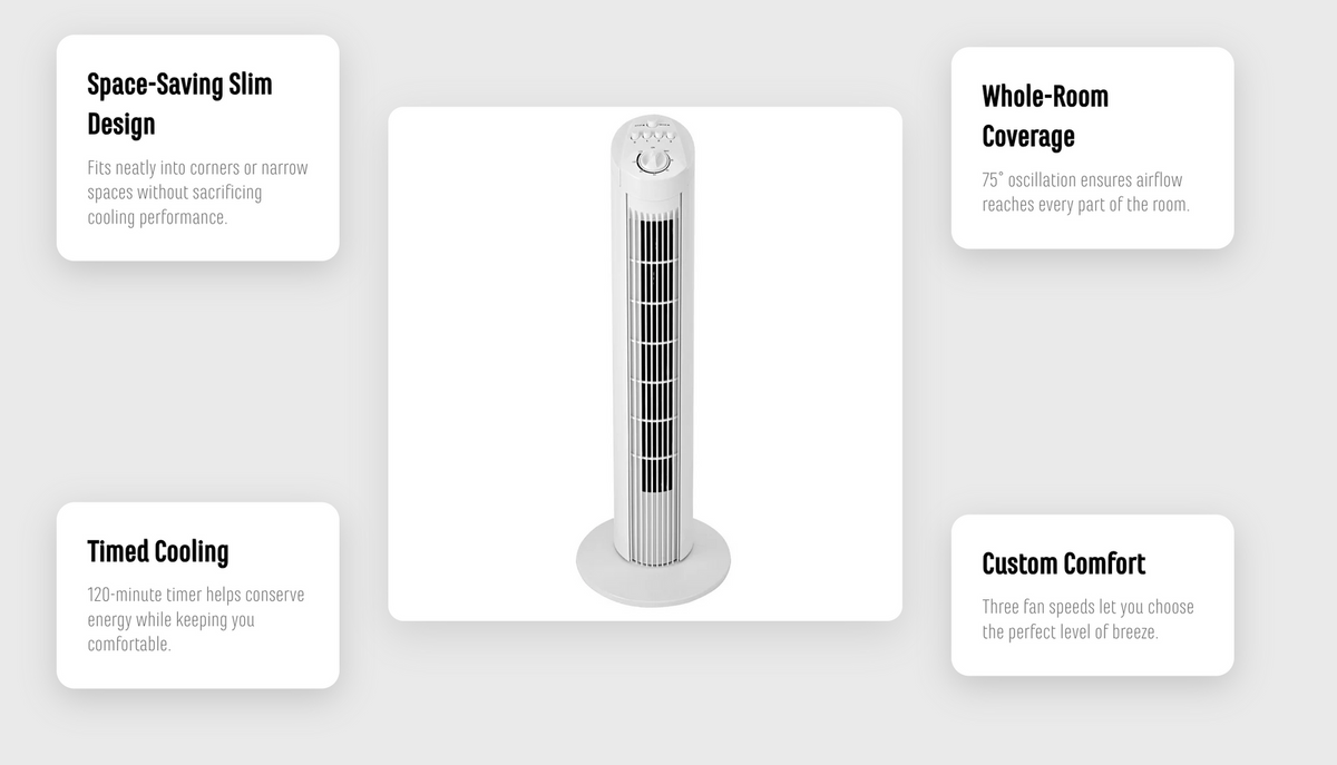 2x Sheffield  74cmTower Oscillating Fan w/ 3-Speeds & Timer in White