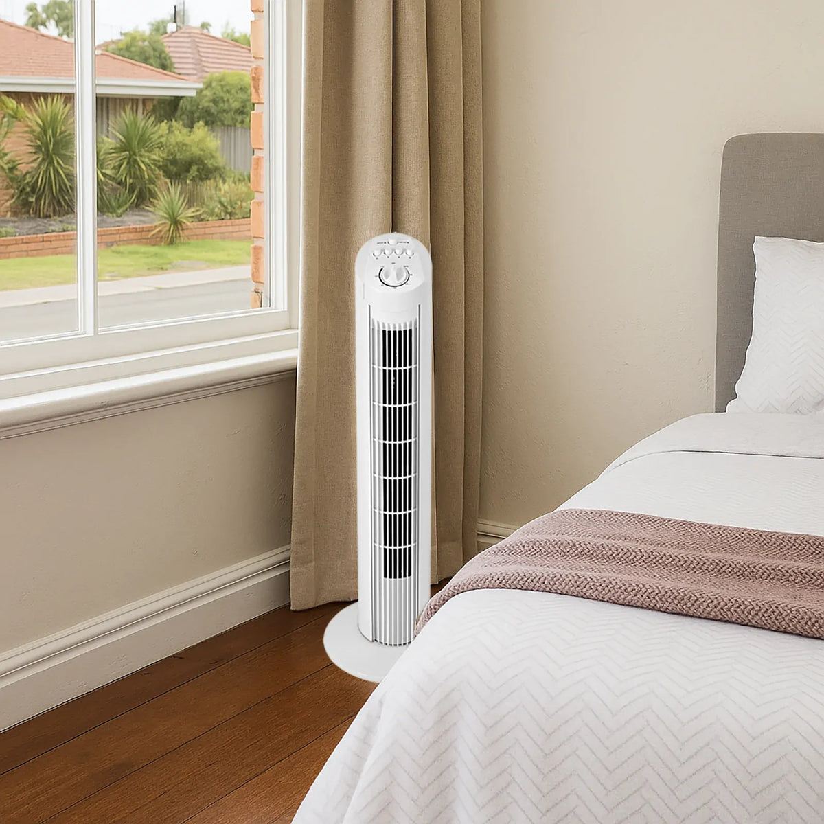 2x Sheffield  74cmTower Oscillating Fan w/ 3-Speeds & Timer in White